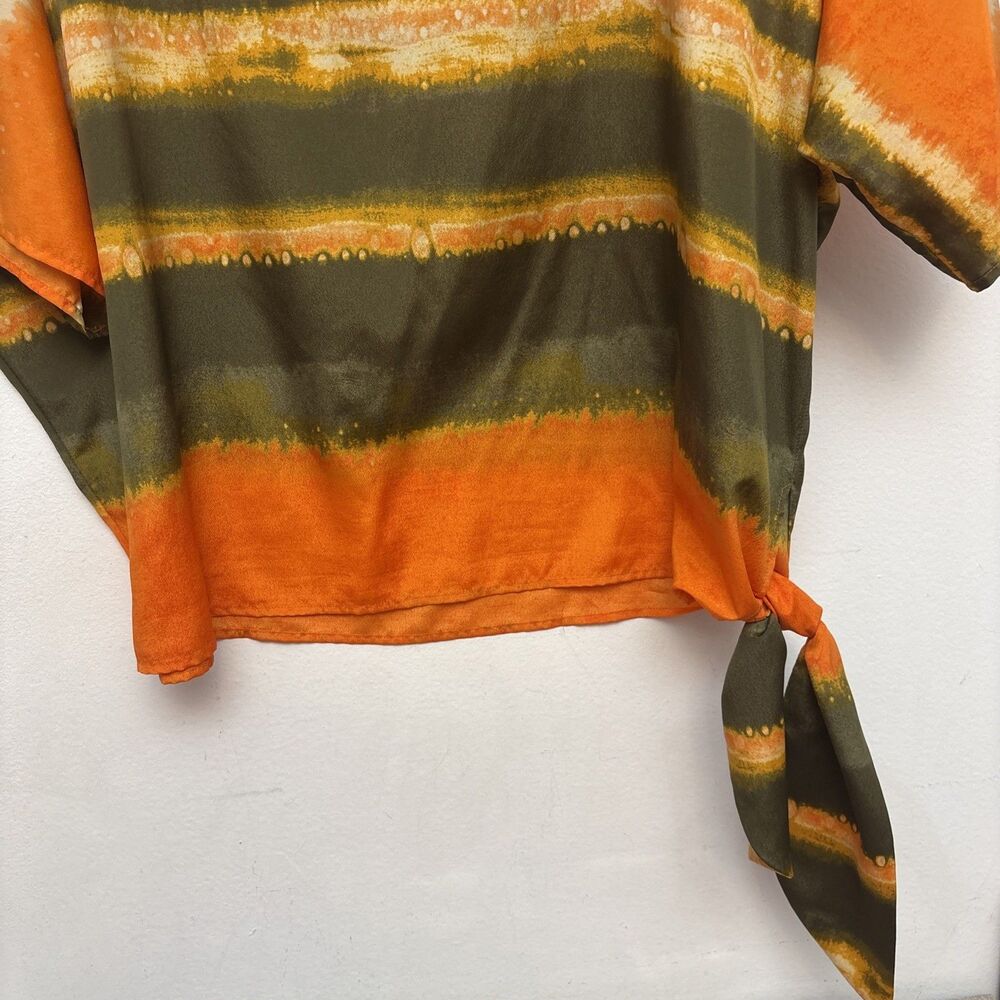 MICHAEL KORS Blouse, Orange Green Beige Tie Dye Stripe, Dolman Sleeve, Womens XL - Picture 3 of 7